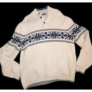 Chaps Button Up Sweater XXL Off-White Blue, Mens